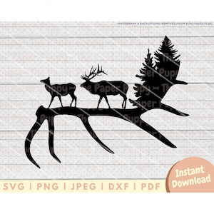 Elk Antler SVG File - PNG, PDF, Dxf, Cut File for Cutters and More - Elk Hunting Digital Download Vector - Elk Clipart