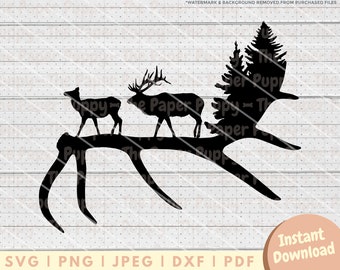 Elk Antler SVG File - PNG, PDF, Dxf, Cut File for Cutters and More - Elk Hunting Digital Download Vector - Elk Clipart
