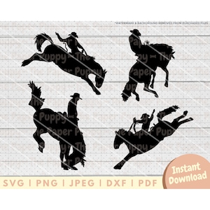 Bronc Riding SVG File - PNG, PDF, Dxf, Cut File for Cutters and More - Rodeo Horse Instant Digital Download - Clipart Vector