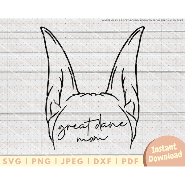 Great Dane Ear SVG File - PNG, PDF, Dxf, Cut File for Cutters and More - Cropped Great Dane Mom Cut File - Dog Ear Outline Download