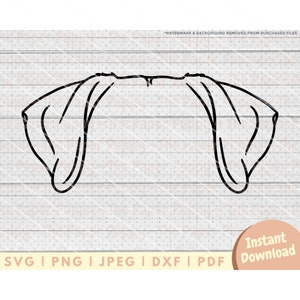 Könnte beinhalten: Schwarz-weiß-Linienkunst-Illustration eines Hundekopfes mit Schlappohren. Die Ohren sind in Form von zusammen gelegten Händen geformt.  SVG | PNG | JPEG | DXF | PDF Sofort-Download