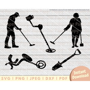 Metal Detecting SVG File - PNG, PDF, Dxf, Cut File for Cutters and More - Metal Detector Silhouette Digital Download - Treasure Hunter