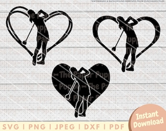 Golf Heart SVG – Lady Golfer Silhouette Cut File (Digital Download)