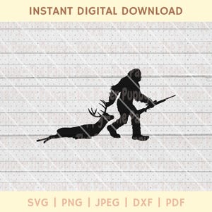 Sasquatch chasse au cerf SVG - PNG, PDF, Dxf, fichier de coupe pour emporte-pièces et plus encore - téléchargement numérique instantané de chasse au cerf - Bigfoot Clipart vectoriel
