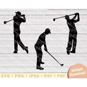 Golf SVG File - PNG, PDF, Dxf, Cut File for Cutters and More - Male Golfing Silhouette Instant Digital Download - Clipart Vector