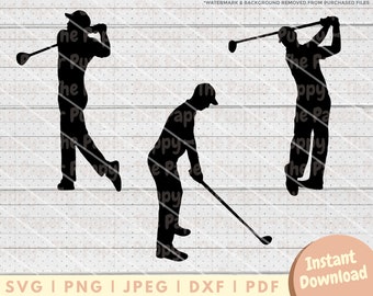 Golf SVG-Datei – PNG, PDF, Dxf, Schnittdatei für Cutter und mehr – männliche Golf-Silhouette, sofortiger digitaler Download – Clipart-Vektor
