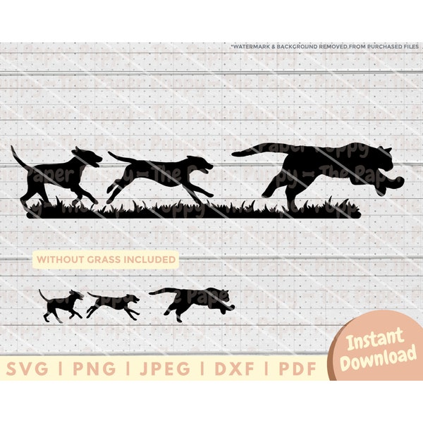 Hounds Chasing Cougar SVG File - PNG, PDF, Dxf, Cut File for Cutters and More - Mountain Lion Hunting Instant Digital Download - Clipart