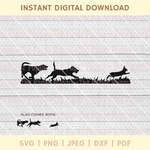 Rabbit Hunting SVG - Beagles Chasing Rabbit Silhouette Cut File - Beagle Hunting Dog SVG - Rabbit Hunter PNG, Dxf, Pdf