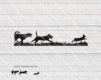 Rabbit Hunting SVG - Beagles Chasing Rabbit Silhouette Cut File - Beagle Hunting Dog SVG - Rabbit Hunter PNG, Dxf, Pdf