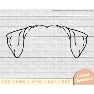 May include: Black and white line art illustration of a dog's ears. The ears are floppy and pointed, and the outline is thick and bold.