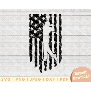 Golf Flag SVG File - PNG, PDF, Dxf, Cut File for Cutters - Golfer in Distressed American Flag Digital Download Vector - Golf Gift