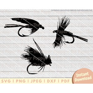 Fly Fishing SVG Bundle - PNG, PDF, Dxf, Cut File for Cutters and More - Fly Lure Silhouette Instant Digital Download - Clipart Vector