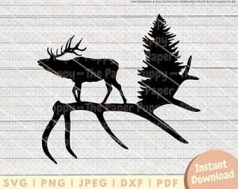 Elk Antler SVG File - PNG, PDF, Dxf, Cut File for Cutters and More - Elk Hunting Digital Download Vector - Elk Clipart