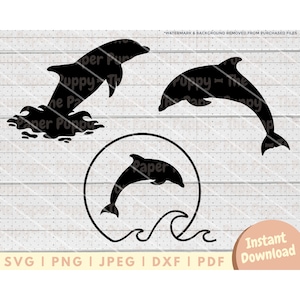 Dolphin SVG File - PNG, PDF, Dxf, Cut File for Cutters and More - Dolphin Silhouette Instant Digital Download - Clipart