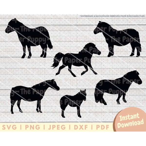 Mini fichier SVG cheval - PNG, PDF, Dxf, fichier de coupe pour emporte-pièces et plus encore - Silhouette de cheval miniature - téléchargement numérique poney - Clipart Shetland