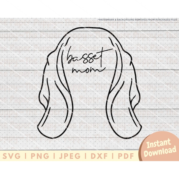 Basset Hound Ear SVG File - PNG, PDF, Dxf, Cut File for Cutters and More - Basset Mom Cut File - Hound Dog Ear Outline -Dog Instant Download