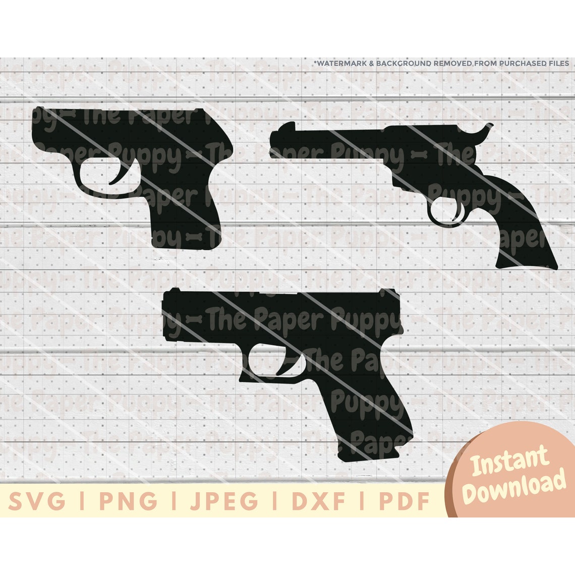 Pistol SVG File Bundle - PNG, PDF, Dxf, Cut File for Cutters and More ...