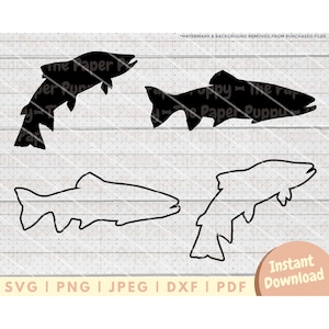 Trout SVG File - PNG, PDF, Dxf, Cut File for Cutters and More - Trout Fishing Silhouette Instant Digital Download - Clipart Vector