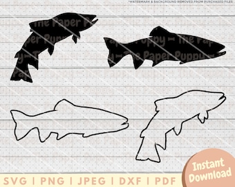 Trout SVG File - PNG, PDF, Dxf, Cut File for Cutters and More - Trout Fishing Silhouette Instant Digital Download - Clipart Vector