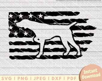 German Shorthair Pointer SVG File - PNG, Pdf, Dxf, Cut File for Cutters and More - GSP Pointing Distressed Flag Instant Download Silhouette