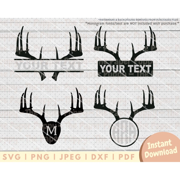 Deer Antler Monogram SVG File - PNG, PDF, Dxf, Cut File for Cutters and More - Deer Antler Instant Download - Deer Hunting Clipart Vector