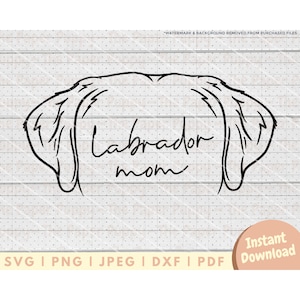 May include: Black and white line art illustration of a Labrador dog's head with the text "Labrador mom" underneath.
