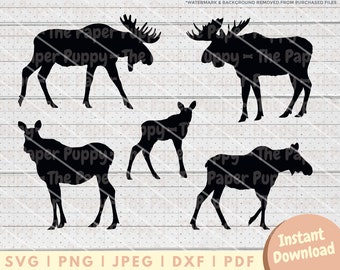 Moose SVG File Bundle - PNG, PDF, Dxf, Cut File for Cutters and More - Moose Hunting Digital Download - Moose Silhouette Clipart Vector