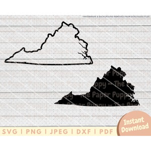 Fichier SVG Virginia State - PNG, PDF, Dxf, fichier de coupe pour emporte-pièces et plus - téléchargement numérique Va Silhouette - Illustration vectorielle