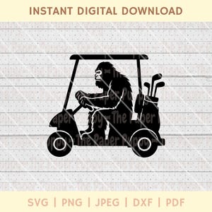 Golf SVG - golfeur de Bigfoot PNG - jouer au golf Bigfoot Pdf Dxf Jpeg Png - Silhouette de voiturette de golf cryptide - fichier coupé en téléchargement numérique