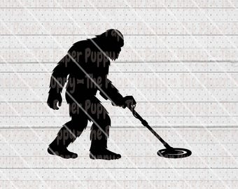 Sasquatch Metal Detecting SVG - Metal Detector Silhouette Cut File - Treasure Hunting SVG - Metal Detecting PNG, Pdf, Dxf