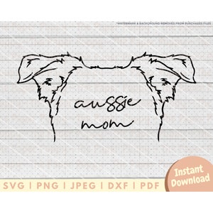 Aussie Ear SVG-fil - PNG, PDF, Dxf, klippfil för utklippare och mer - Australian Shepherd Mom Ear Cut-fil - Hundörakontur Digital nedladdning