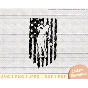 Golf Flag SVG File - PNG, PDF, Dxf, Cut File for Cutters - Golfer in Distressed American Flag Digital Download Vector - Golf Gift