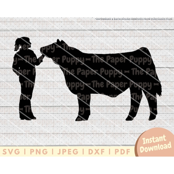 Show Steer SVG File - PNG, PDF, Dxf, Cut File for Cutters and More - Girl Show Steer Silhouette Instant Digital Download - Clipart Vector