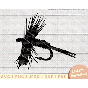 Fly Fishing SVG File - PNG, PDF, Dxf, Cut File for Cutters and More - Fly Lure Silhouette Instant Digital Download - Clipart Vector
