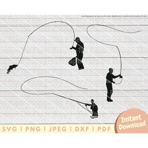 Fly Fishing SVG - PNG, PDF, Dxf, Cut File for Cutters & More - Fly Fisherman Silhouette Instant Digital Download - Fish Clipart Vector