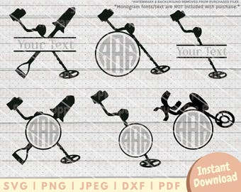 金属探知機 SVG ファイル - PNG、PDF、DXF、カッター用カット ファイルなど - 金属探知機モノグラム デジタル ダウンロード - トレジャー ハンター