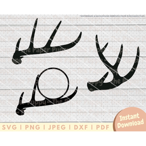 Deer Antler SVG File - PNG, PDF, Dxf, Cut File for Cutters and More - Deer Shed Instant Digital Download - Whitetail Hunting Clipart Vector