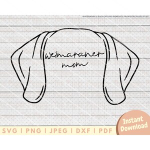 May include: Black and white line art illustration of a Weimaraner dog's head with the text "Weimaraner mom" written inside the head.