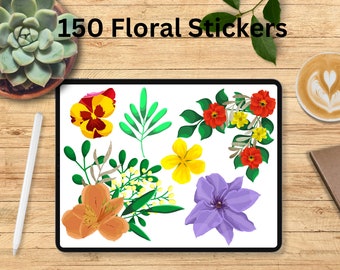 Digital Floral Stickers, Floral Stickers, Digital Flowers Stickers, GoodNotes Stickers, OneNote, PNG, Pre-cropped Stickers
