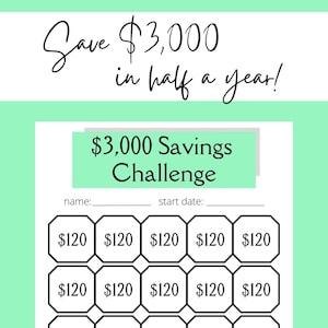 3,000 Saving Challenge (Printable PDF) | Daily Savings Goal | Savings Tracker | Money Tracker | Weekly Savings Planner | Saving Binder