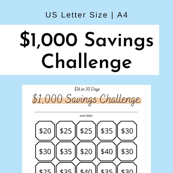 30 Day Savings Challenge (Printable PDF) | Save 1,000 In 30 days | Daily Savings Goal | Daily Savings Planner | Money Tracker | 2023