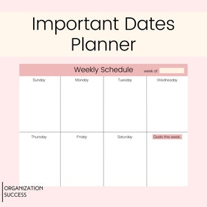 Important Dates Calendar | Printable Calendar | To Remember Planner Printable | Birthday Tracker | Desk Weekly Planner | Weekly Planner Pad