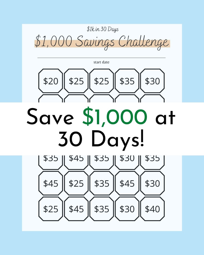 30 Day Savings Challenge (printable PDF) | Save 1,000 in 30 Days ...
