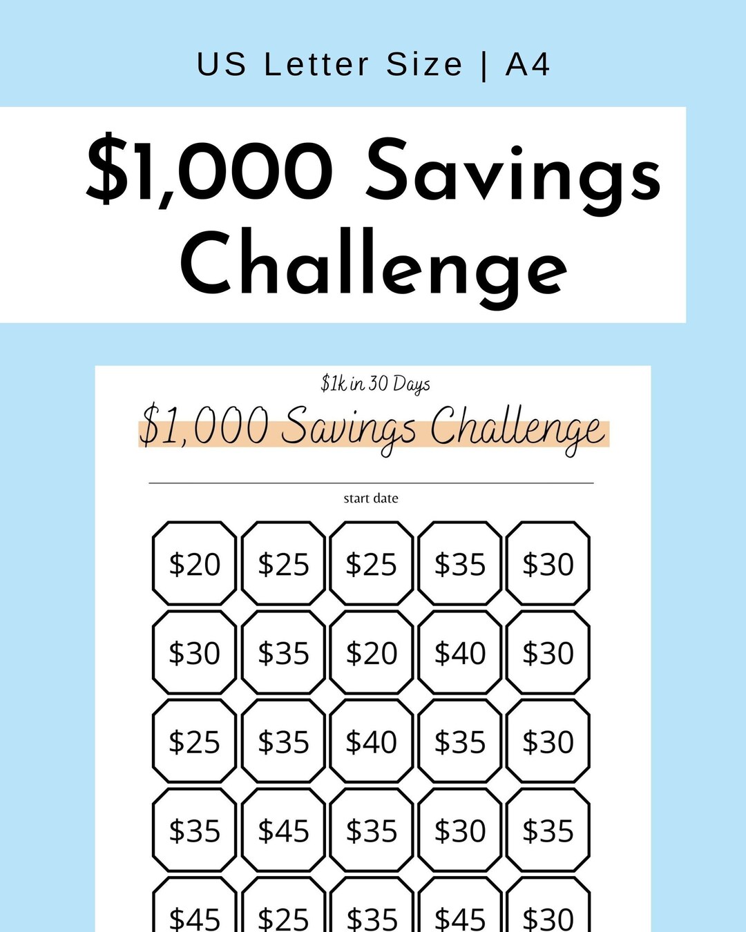 30 Day Savings Challenge (printable PDF) | Save 1,000 in 30 Days | Daily Savings Goal | Daily Savings Planner | Money Tracker | 2023 - Etsy for Free Printable Savings Challenge 2023 Printable