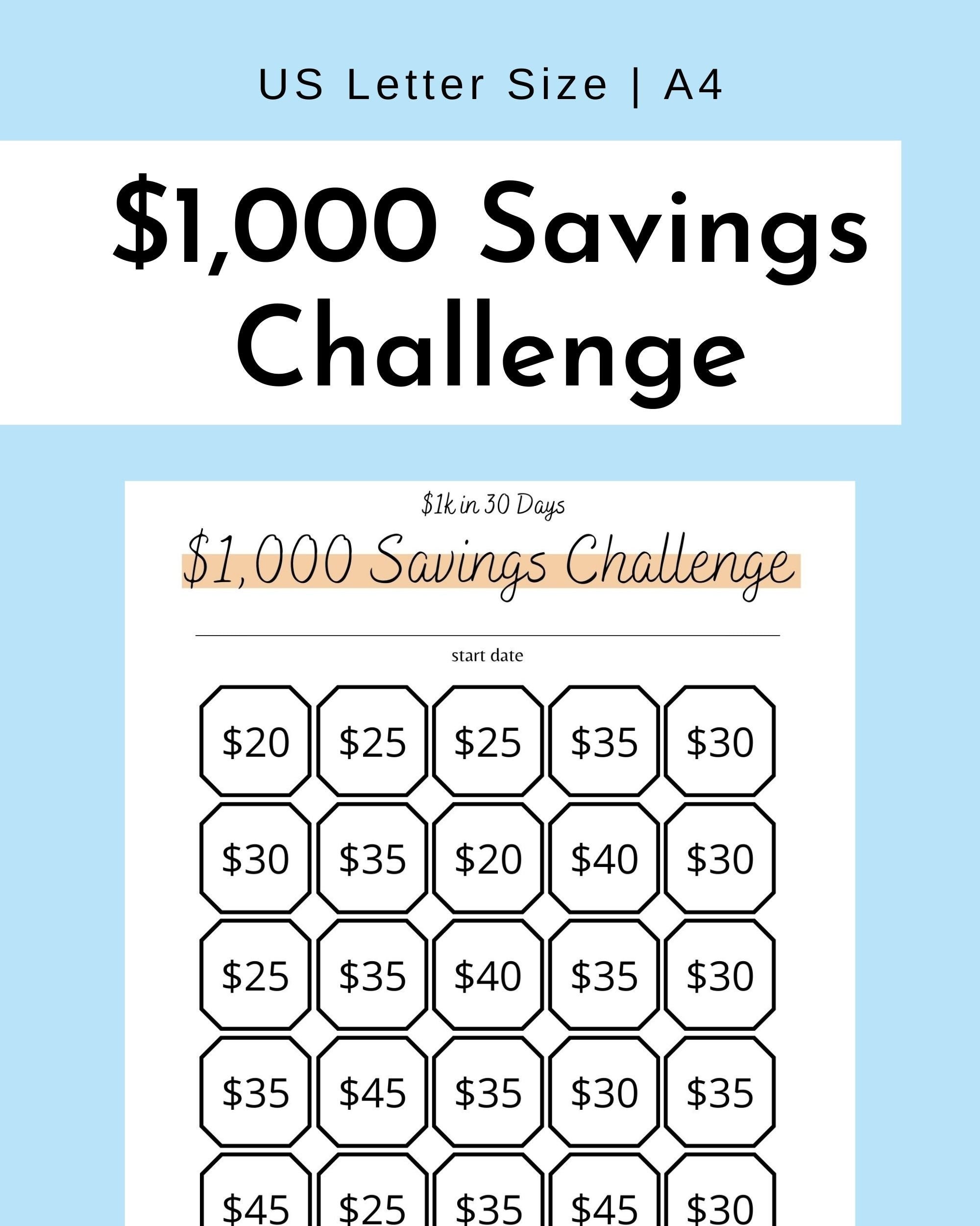 30 Day Savings Challenge (printable PDF) | Save 1,000 in 30 Days ...