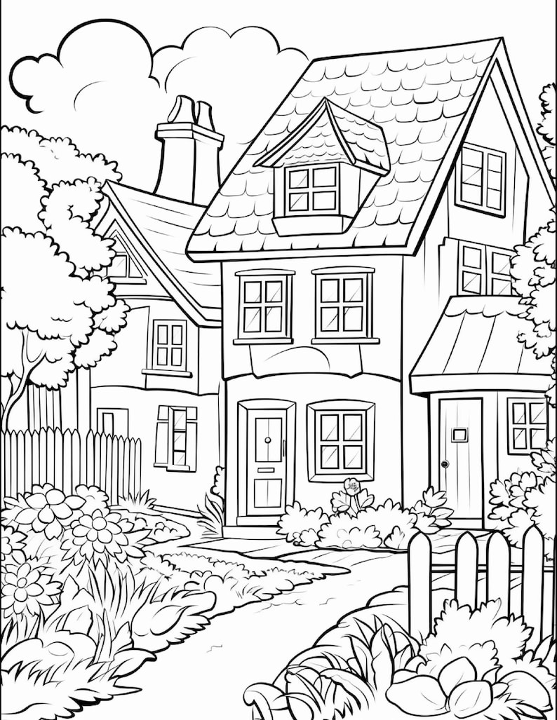 Villages Coloring Pages for Kids & Adults | Printable Village Scenery ...