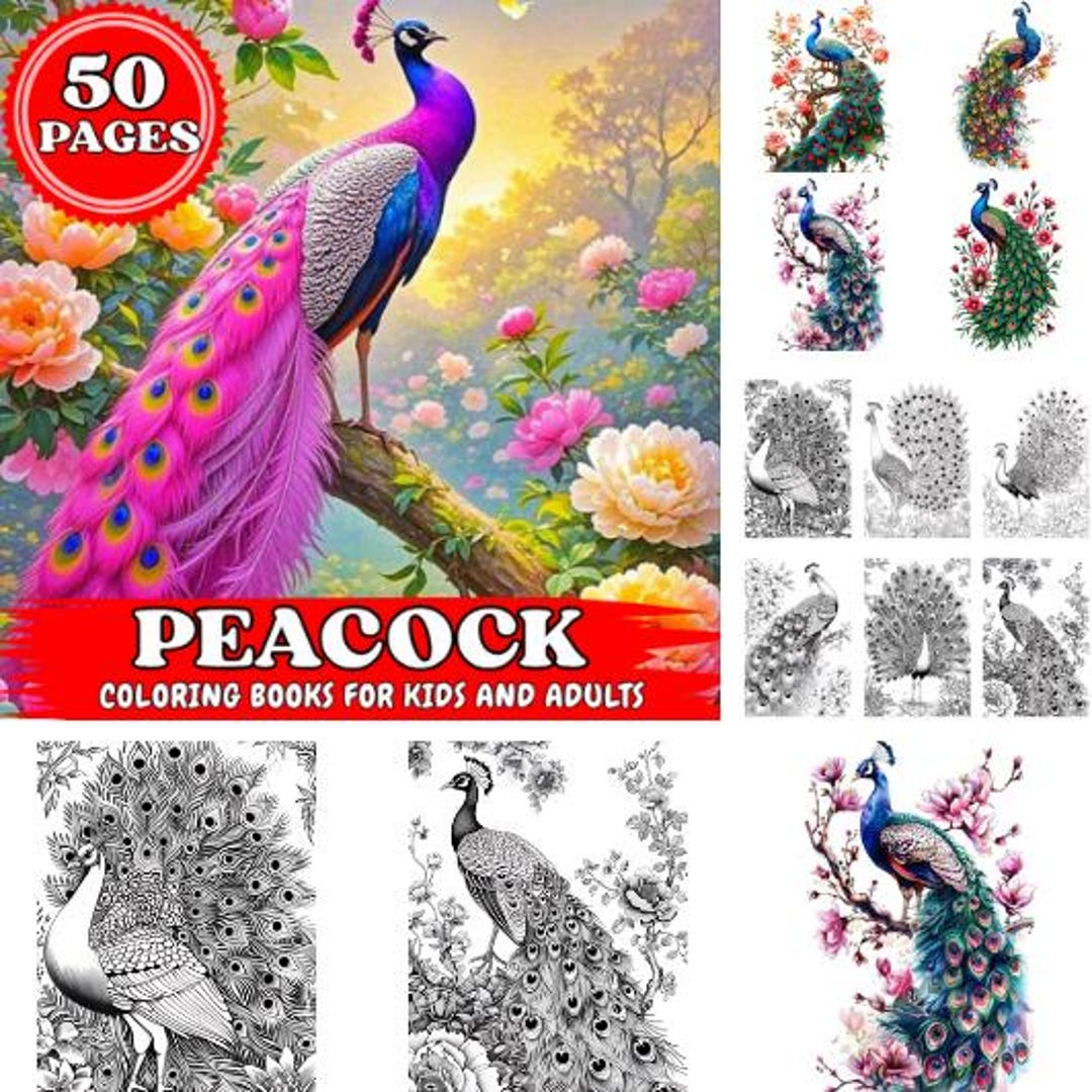 Peacock Coloring Pages Printable Coloring Book for Kids, Adults ...