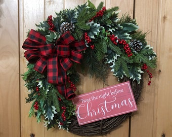 Christmas Grapevine Wreath/Red Black Bow Wreath/Greenery Grapevine Wreath/Christmas Decor Wreath/Christmas Greenery Wreath/Christmas Decor