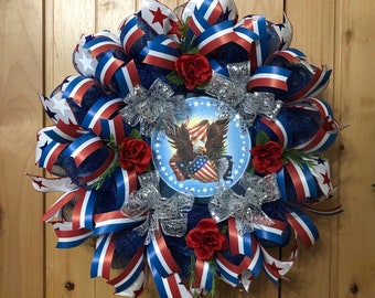 Patriotic Eagle Wreath/Red White Blue Wreath/American Eagle Wreath/America Wreath/Patriotic Decor/Front Door Wreath/USA Wreath/Veteran Decor