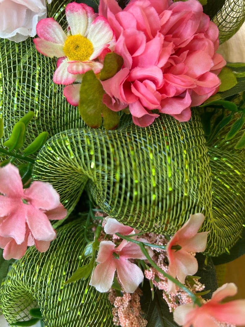 Oreo Bird on Mesh Wreath: Pink Gingham Bow, Pink Peony #140 bild 8